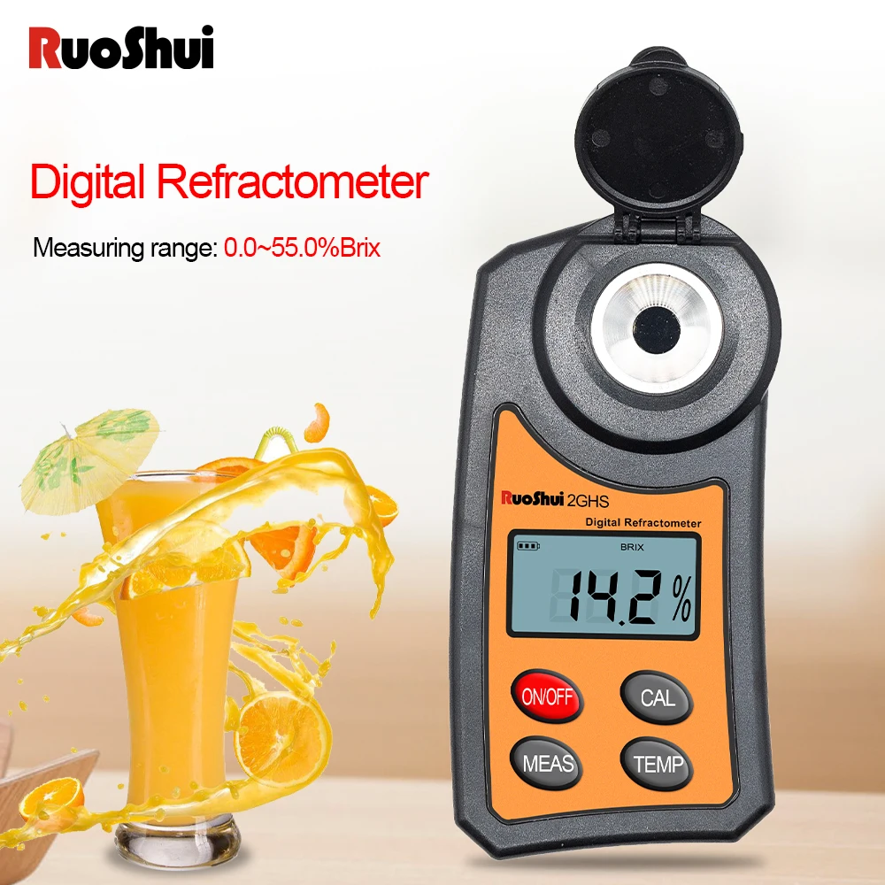 

RuoShui 2GH Digital Refractometer Range 0.0-55% Brix Tester Hydrometer Honey Grape Wine Fruit Beer Medicine Sugar Concentration