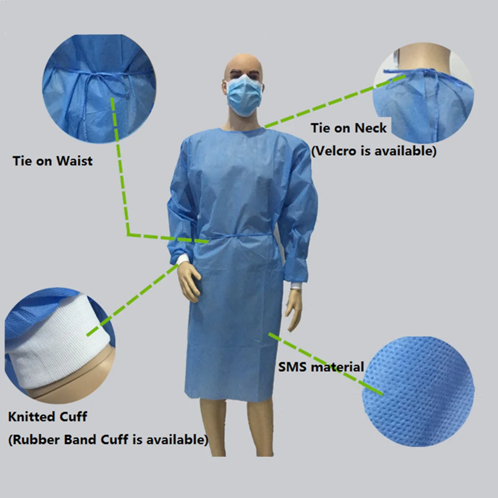 5Pcs Non-Woven SMS Sterile Reinforced Disposable Surgical Gowns Dust-Proof Clothes 45g Blue Protective Coveralls Isolation