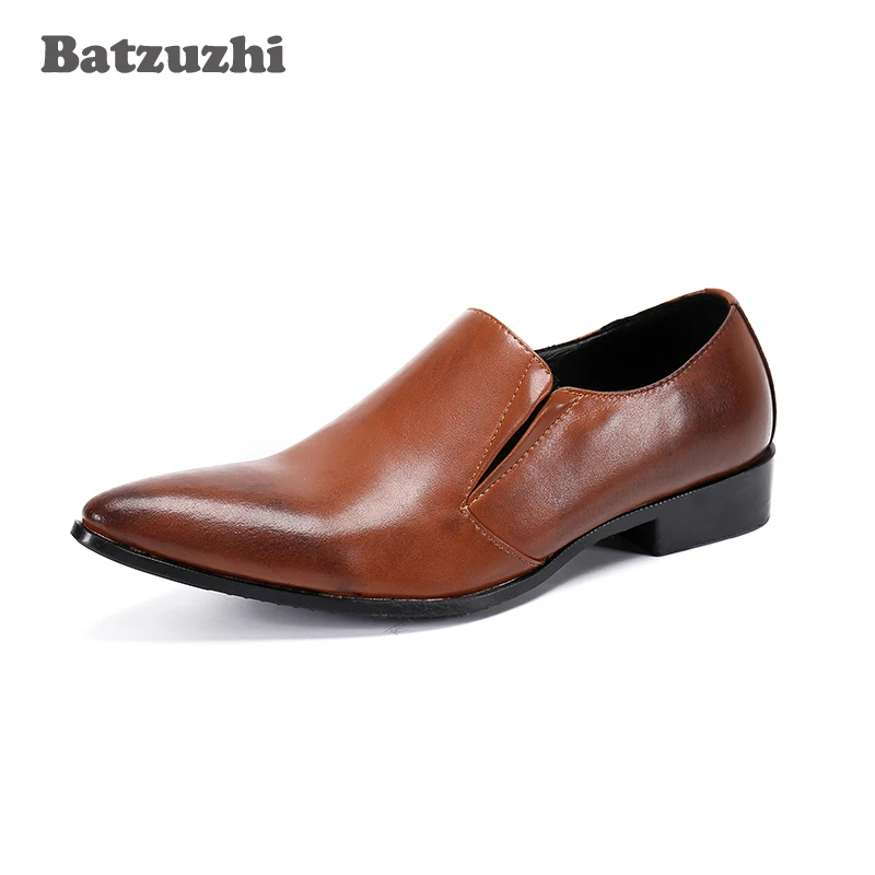 

Batzuzhi Handmade Men's Leather Shoes Pointed Toe Brown Genuine Leather Oxford Shoes for Men's Business Chaussures Hommes,EU46