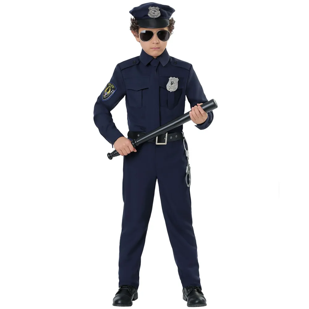 Full Set Boys Police Cop Officer Children Play Performances Dress Up Outfit Kids Policemen Cosplay Halloween Costumes Outfit