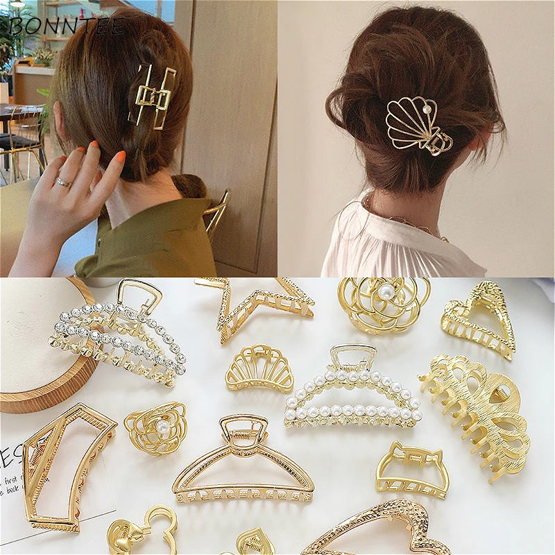 Headwear Women Korean Elegant Simple Geometric Pearl Trendy Womens Claw Accessories Vintage Chic Princess Ladies Hair  Clip