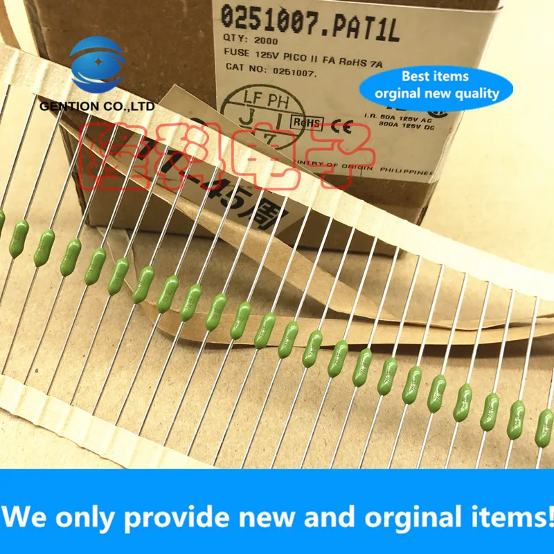 20 шт. 100% Новый оригинальный 0251007 Lite оригинальный резистивный 7A LF 125V Зеленый быстроразъемный предохранитель 0251007. Трубка PAT1L