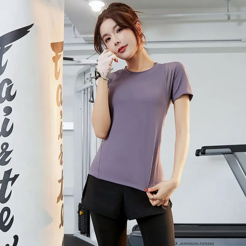 Women T-Shirt Short-Sleeved Self-Cultivation Temperament Thin Fitness Sports Top Quick Dry Breathable Morning Running Yoga Wear