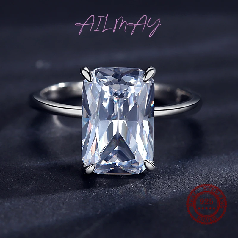 Ailmay Luxury Cutting Clear CZ Ring Solid 925 Sterling Silver Classic anelli per le donne regalo di fidanzamento per matrimonio