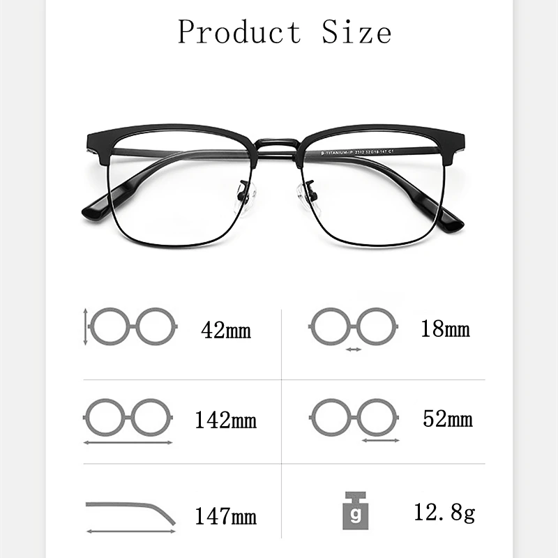 YIMARUILI Men's Ultra-Light Pure Titanium Eyeglasses Frame Retro Fashion Decorative Optical Prescription Spectacle Frame 2312YJ - view 2