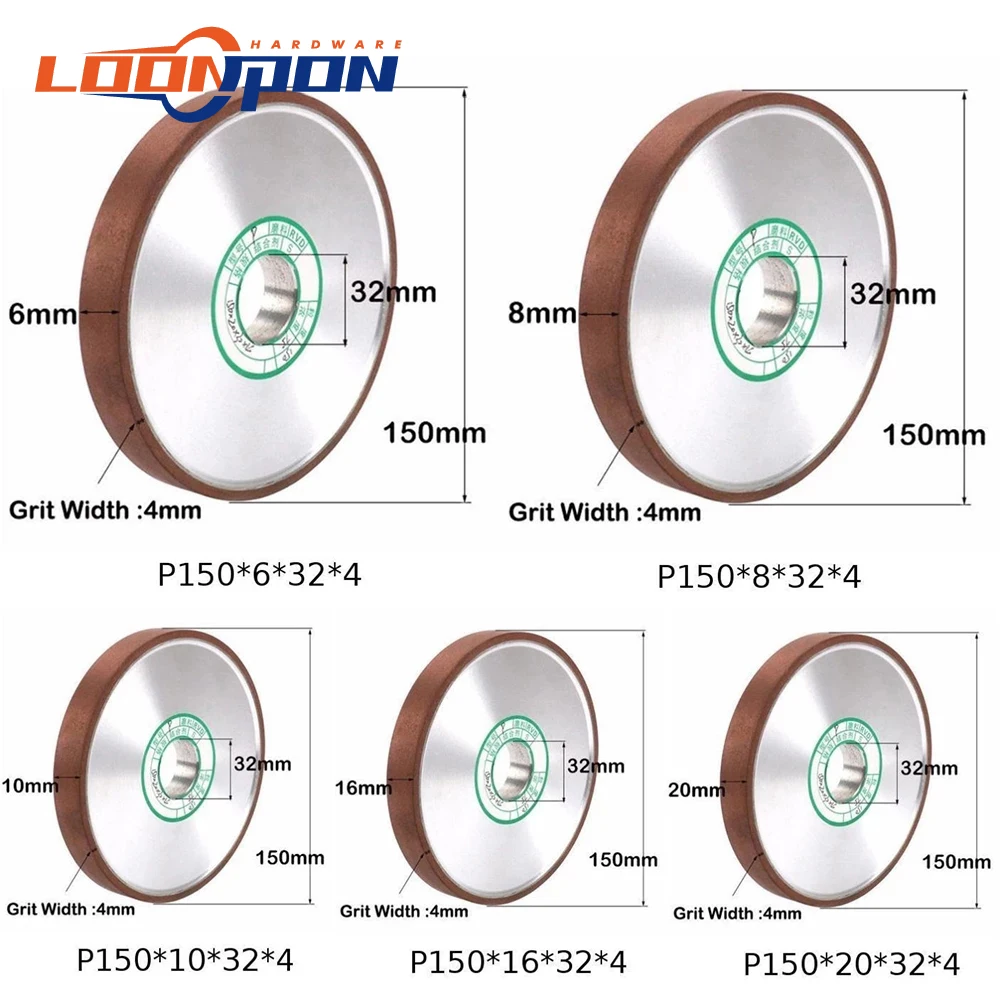 150mm parallel Diamond Grinding Wheel Grinding Circle for Tungsten Steel Milling Cutter Tool Grit 80-400 thickness 6-25mm