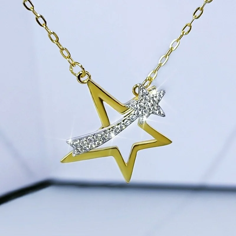 CAOSHI Fashionable Star Shape Pendant Necklace for Women Evening Party Two Tone Neck Jewelry with Bright Cubic Zirconia Hot Sale