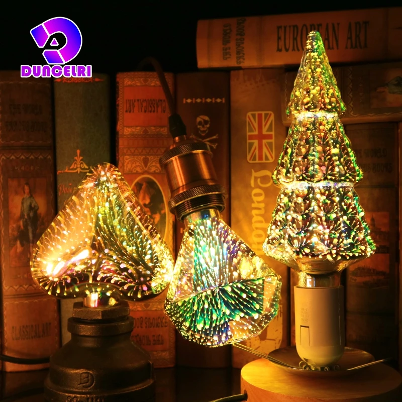 Decorazione 3D Lampadina LED E27 6W 110V 220V Vintage Edison Lampadina Stella Fuochi d'artificio Lampada Vacanza Luce notturna Novità Albero di Natale