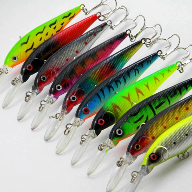 10 PCS Fake Fish Lure Set Wobbler Baits with Built-in Bell Hard Fishing Supplies for Bass Trout Salmon Artificial Bionic Lures