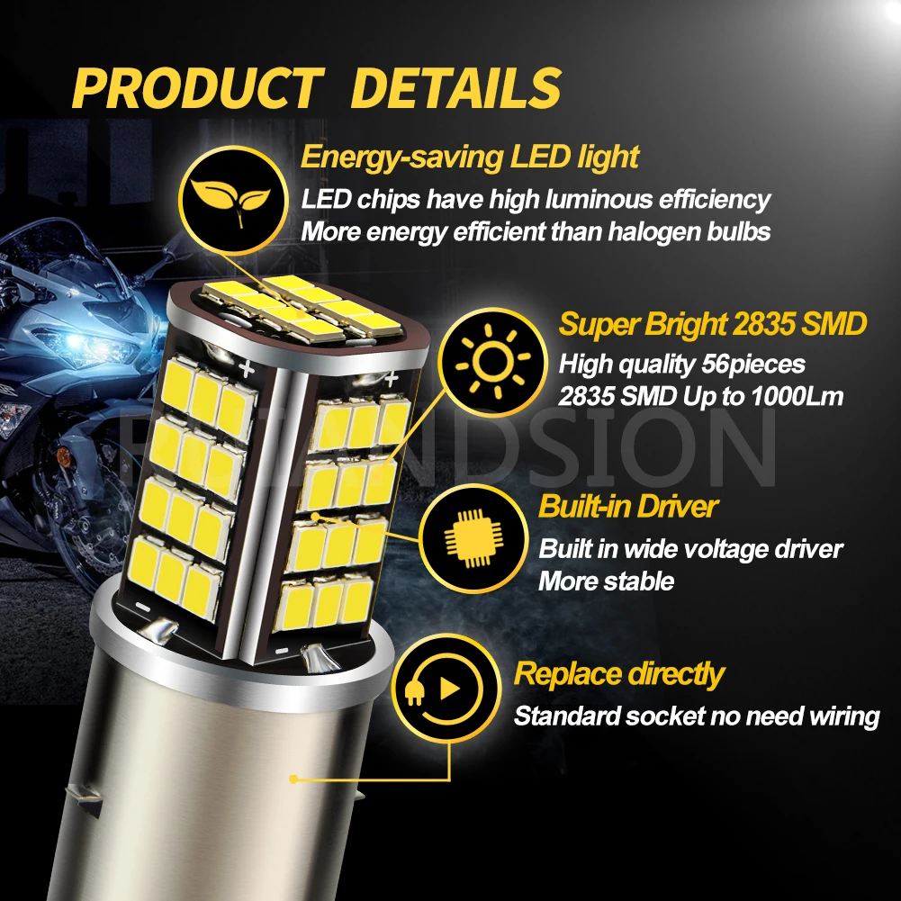 White Motorcycle Motorbike H6 Headlight 6V 12V DC BA20D Bixenon Beam 2835 56smd LED Moped Scooter ATV Lamp Bulb Aluminum Light