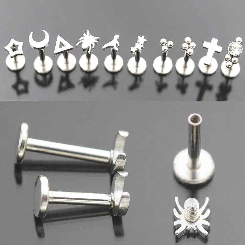 

2Pc 1.2x6/8mm Bar Star Moon Cross Spider Nose Ring Stud Ball Labret Lip Tragus Piercing Helix Earrings Nose Piercing Ear Jewelry