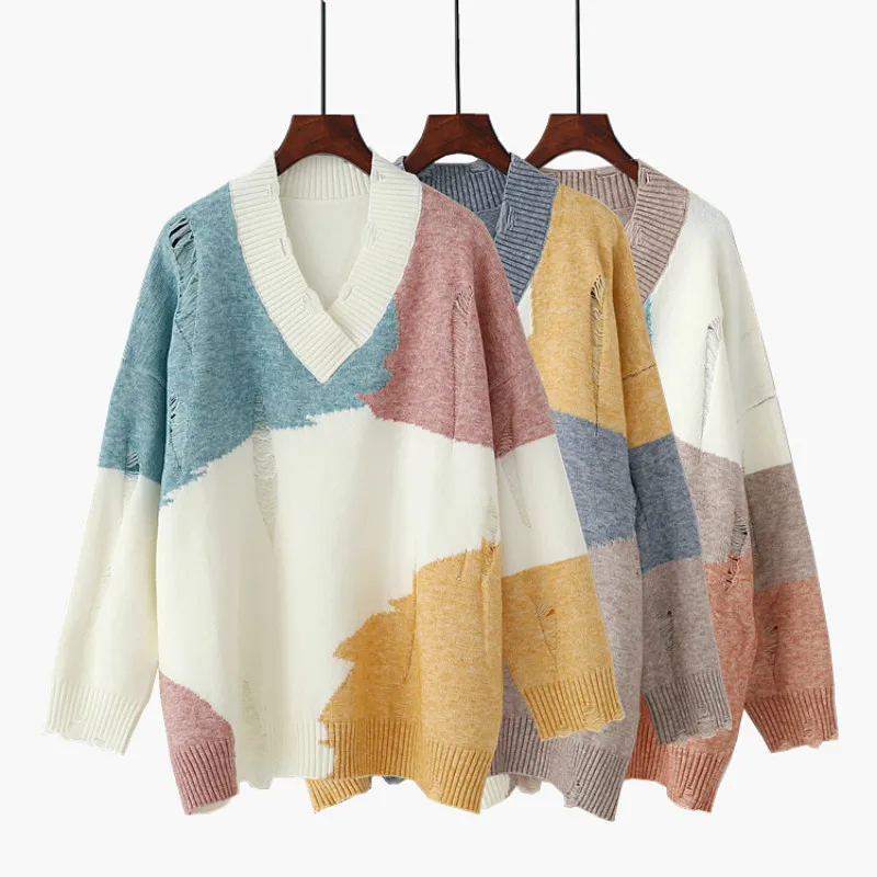 Ladies Sweater Spring 2021 New Best-selling High-quality Knit Sweater Autumn and Winter Lazy Fashion Trend V-neck Pullover