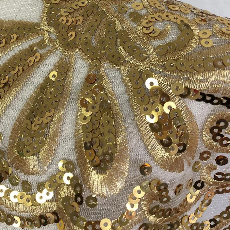 1 Set Gold Sequin Lace Fabric Noble Gown Appliques Embroidered Tassel Collar Sew Patch For Wedding Decoration Dress DIY P040