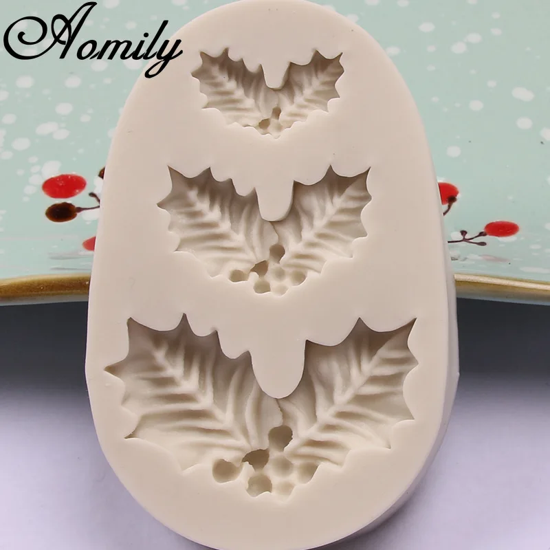 Aomily Christmas Holly Leaves Shape Silicone Mold Cake Molds Baking Pastry Chocolate Candy Jelly Mould Cake Decorating Tools