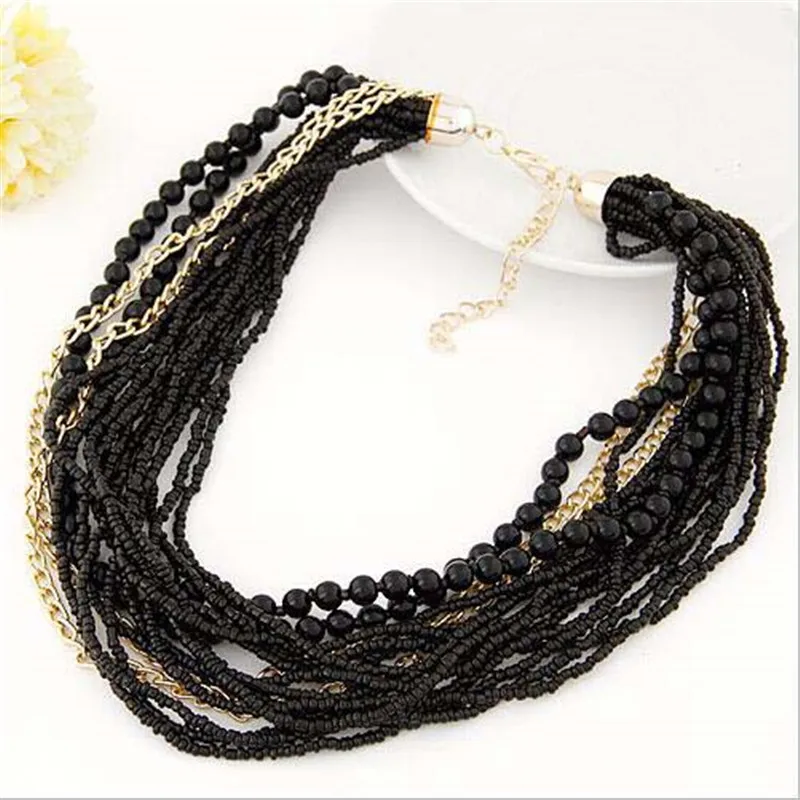 Handmade Small Beads Necklace Women Fashion Multi Layer Vintage Necklaces Bohemian Jewelry Vintage Ethnic Chain Necklace Fashion