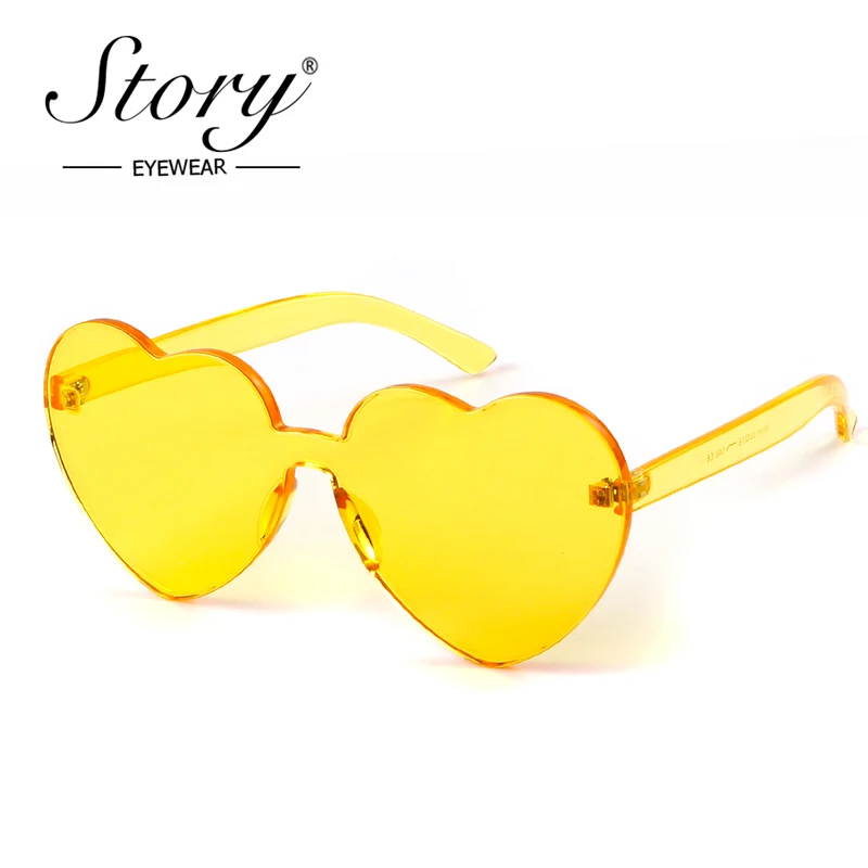 STORY 2018 Rimless Frame Cat Eye Sunglasses Women Love Heart Shape Sun Glasses Tint Clear Lens Colorful Red Purple Shades