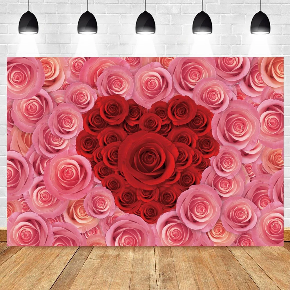 

Valentine's Day Background Love Heart Pink Red Flower Rose Vinyl Photography Backdrop Photophone Wedding Photocall Photophone