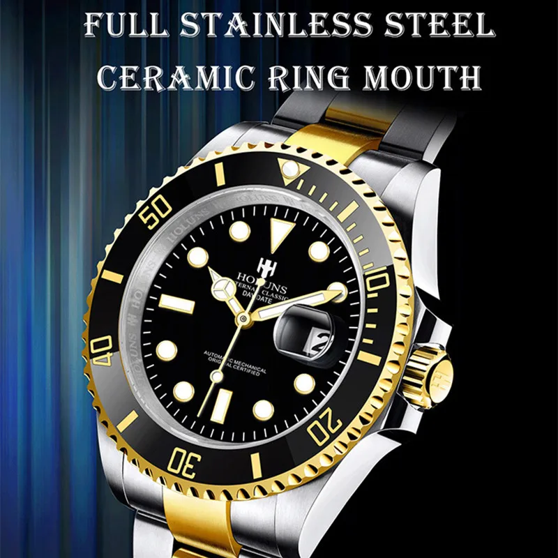 Holuns Men Watches Automatic Japan Miyota Sapphire Glass Ceramic Bezel Stainless Steel Waterproof Business Mechanical Wristwatch