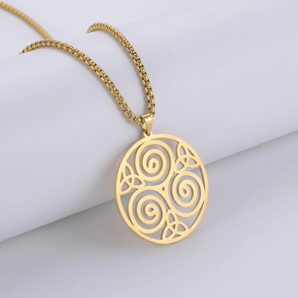 Triqueta Triple Spiral Pendant Necklace for Men Stainless Steel Necklaces Viking Jewelry Wicca Amulet Accessories Box Chain image 3