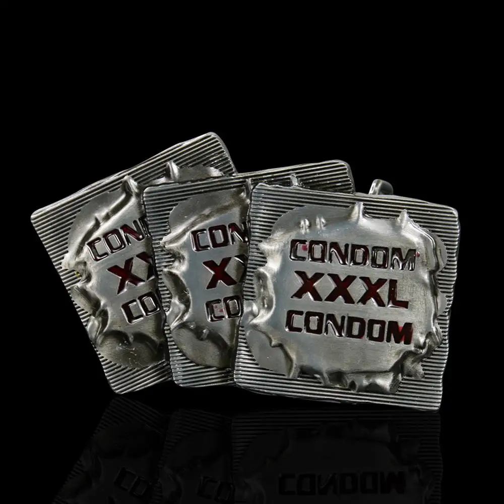 Metal Stainless Steel Silver Black Color Flavor Condom XXXL Shaped Belt Buckle Men's Jeans Decorative Accessories Holiday Gifts