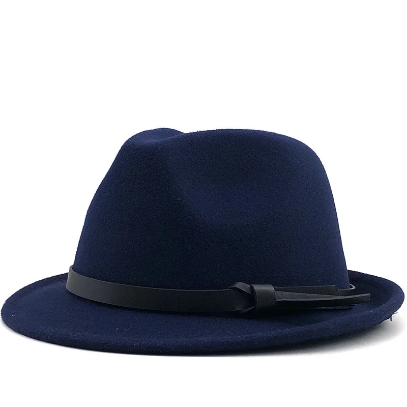 ฤดูหนาวสีขาว Men แจ๊สหมวกสุภาพบุรุษ Fedoras ผ้าขนสัตว์ Homburg ชายคลาสสิกแคบริบบิ้นแจ๊สหมวกปรับหมวก