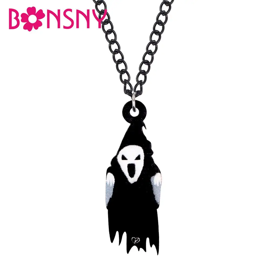 Bonsny Acrylic Halloween Howling Demon Ghost Necklace Pendant Chain Festival Decorations Jewelry For Girl Teen 2019 New Hot Gift