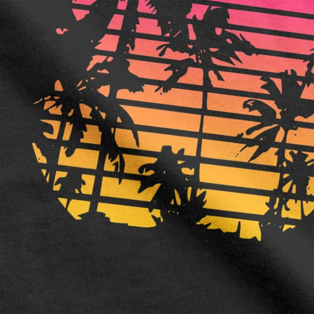 Sunset Palm Tree Vintage Tee Shirt 80s Synthwave Clothes Vaporwave T Shirt Men\'s T-Shirts Japanese Colors Streetwear