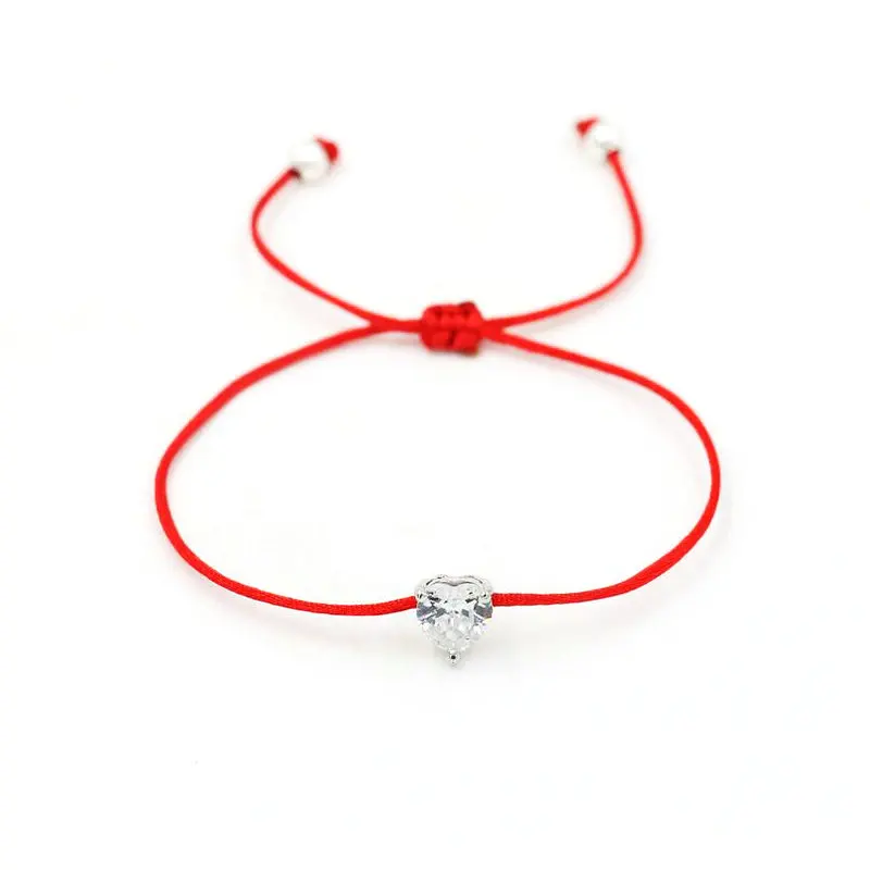 2pcs/set Silver Color Women Crystal Zircon Love Heart Bracelet Red Rope Thread Braid DIY Bracelets For Girls Child Couples Gifts