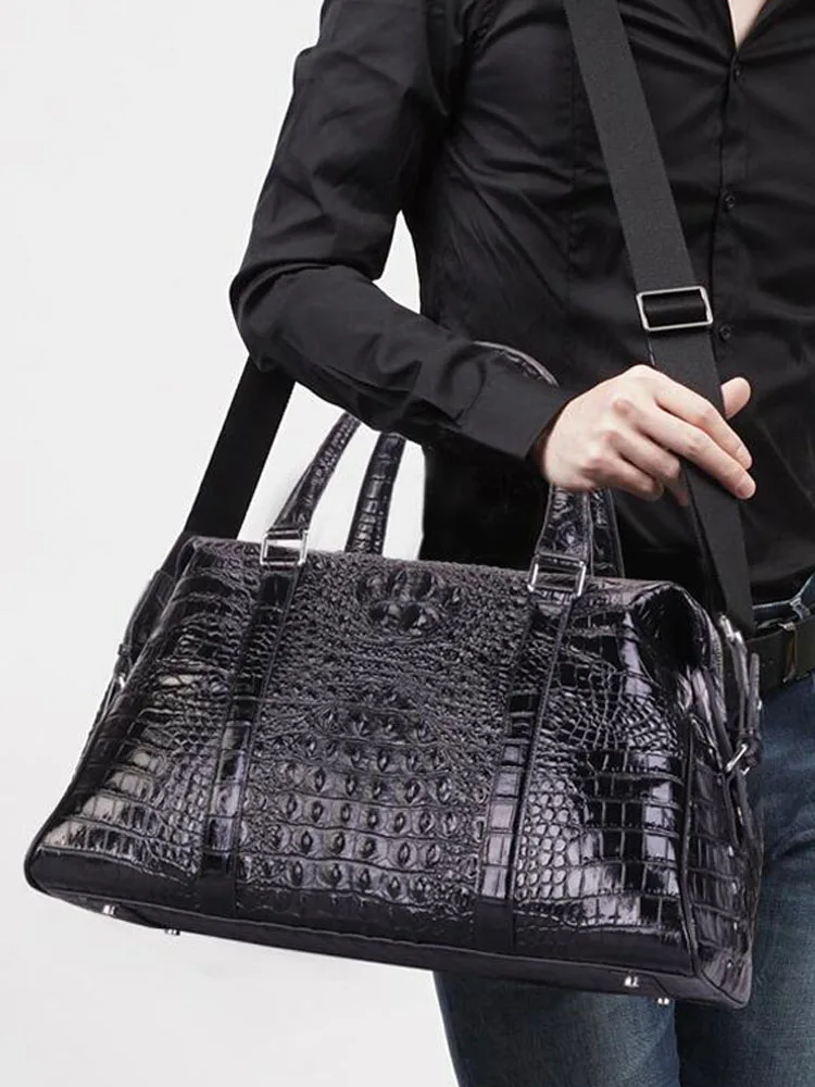 Real Cowhide Crocodile Leather Bag for Men, Luxury Handbag, Business Travel Bag, All-Match Shoulder Bag, Messenger Bag, 2022