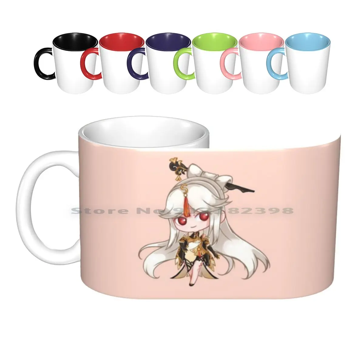 Ningguang Chibi Ceramic Mugs Coffee Cups Milk Tea Mug Mihoyo Genshin Impact Genshin Impact Ningguang Liyue Adeptus Qixing