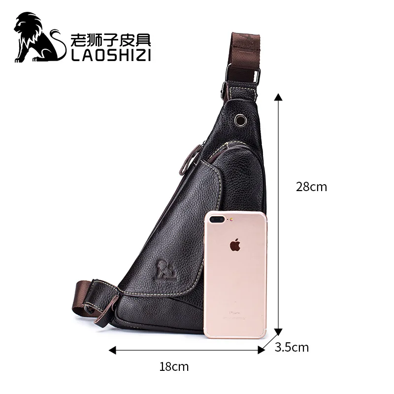 Genuine Leather Man\'s Chest Bags Crossbody Handbag Triangle Messenger Shoulder Blosa Phone Small Mochila Business Travel Gift