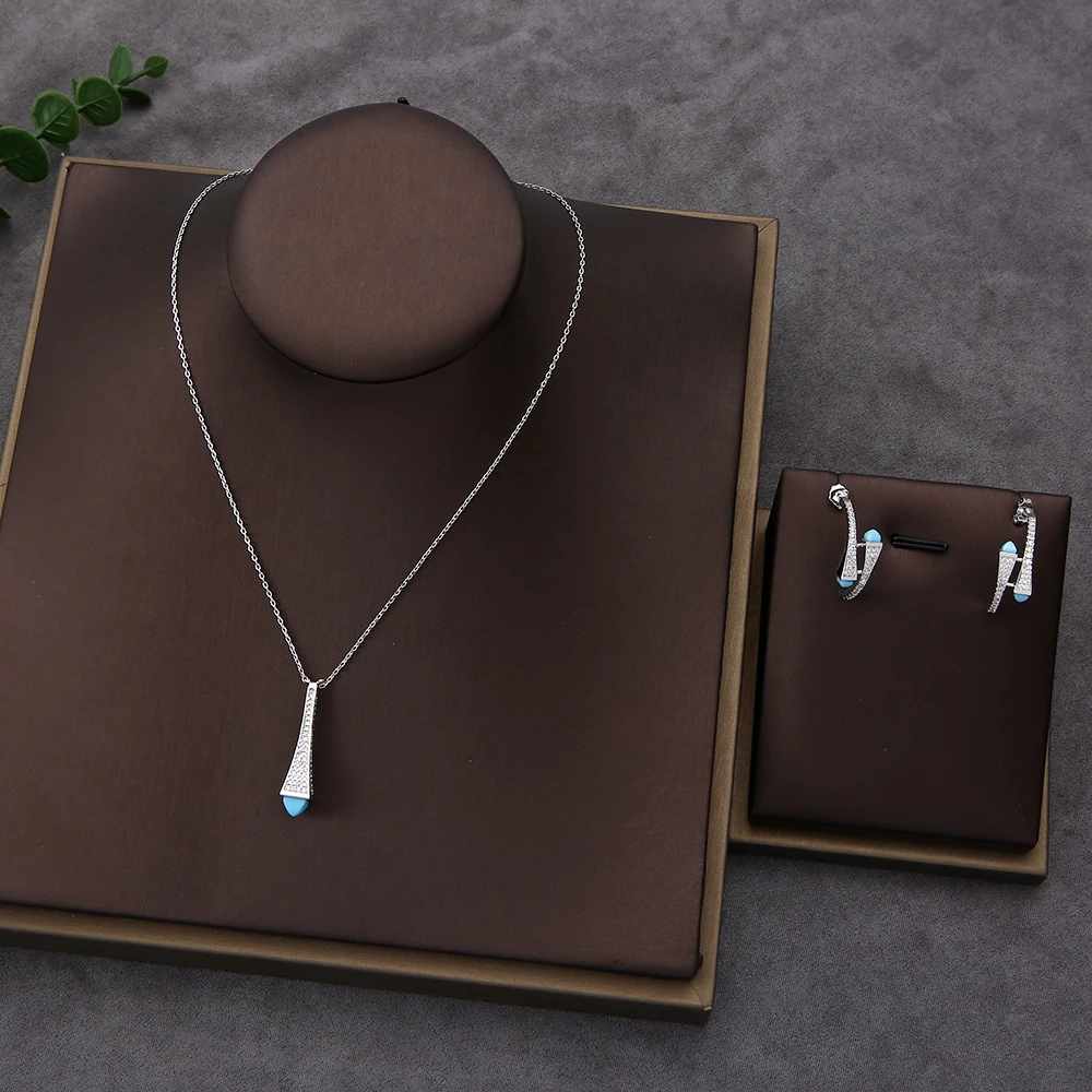 NEW Famous Brand 2pcs Waterdrop Jewelry Sets For Women Wedding Party Cubic Zircon High end Craft Dubai Bridal Jewelry Set HXS001