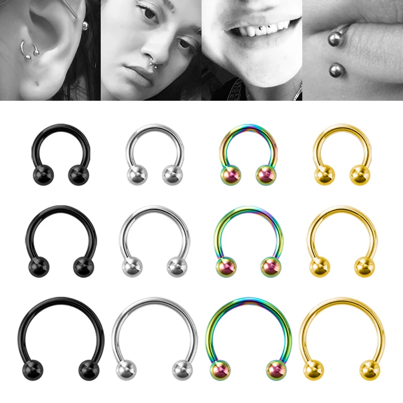 3PCS BCR Circular Barbell Septum Piercing Nose Rings Horseshoe Hoop Punk Earring Eyebrow Tragus Lip Piercing Ring 16G