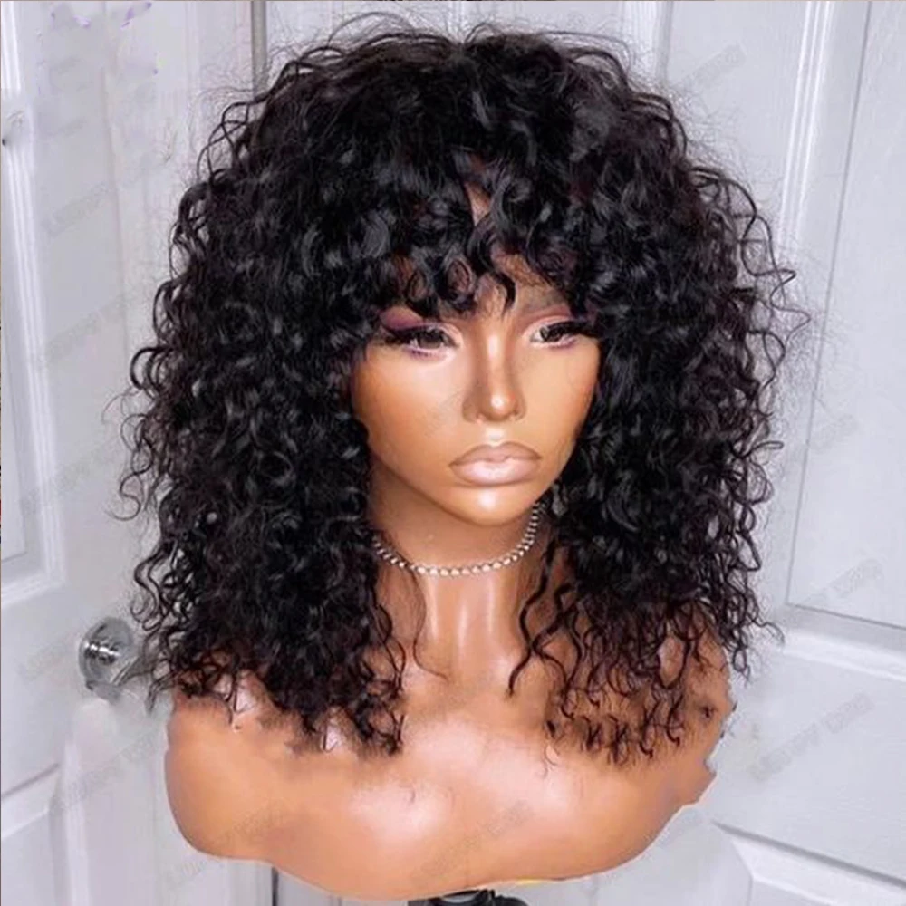 

Bob Wig Curly Human Hair Wig With Bangs Curly Wig With Bangs Remy Moxika Hair150 Full Machine Wigs Short Bob Wig Human Hair Wig