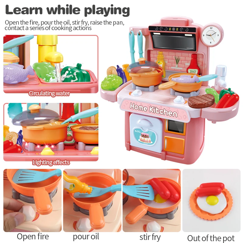 23/26Pcs Kid Kitchen Toys Simulation Kitchen Toy Spray Water Dinnerware Pretend Play Kitchen Cooking Table Set Children\'s Gift