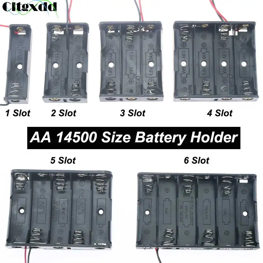 Cltgxdd AA 14500 Plastic Battery Storage Case Box 1 2 3 4 5 6 Slot Way 1.5V DIY Batteries Holder Spring Clip W/ Wire Lead Pin