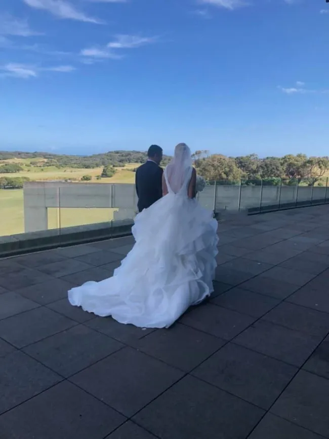 JIERUIZE – robe de mariée en Organza blanc Simple, col en V, dos nu, à volants, jupe à plusieurs niveaux, sans manches