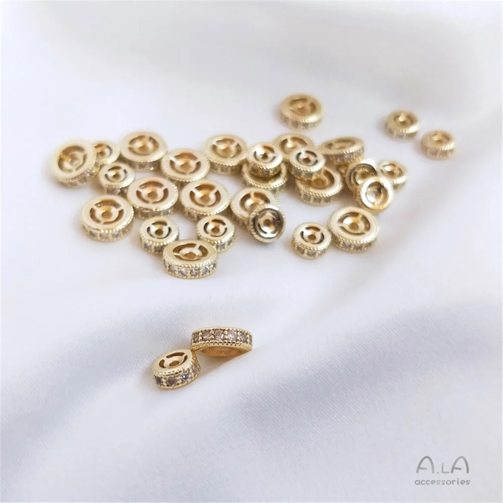 14K Gold Color Plated Accessories Inlaid Zircon Wheel Bead Divider Bead Divider DIY Bracelet Head Accessories