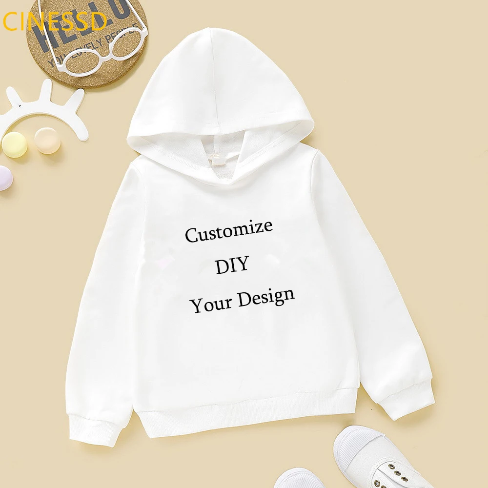 Customize DIY your own design kids hoodies white pink yellow cap sweatshirts winter baby children's clothes teen top tracksuit