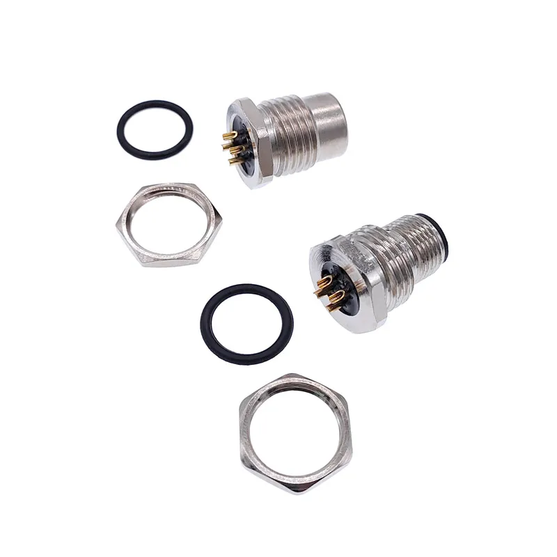 M1216 Front nut flange socket 3/4/5/8pin screw threaded male female M16 M12 waterproof sensor connector mounting hole 16mm