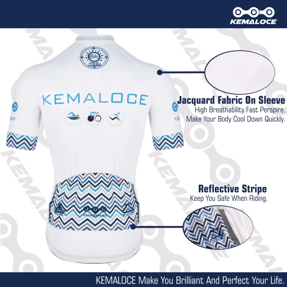 KEMALOCE Bike Jersey Classical Team Breathable Coolmax White Dry Fit Cycle Shirt Top Short Sleeve Race Bike Wear Uniforms