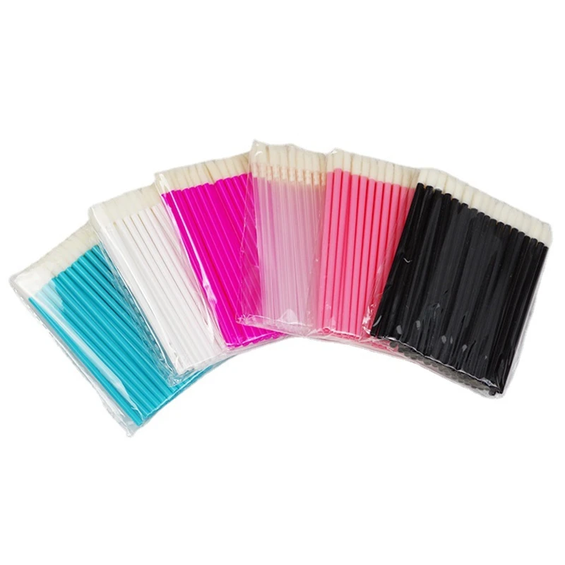 50pcs/pack Colorful Eyelash Lip Brush Soft Oblique Head Cleaning Cotton Swab Flocking Cotton Swab Portable Eyelash Brush