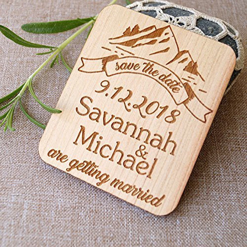 Personized Wooden with Magnet Mountain Design, Save the Dates, Wedding Party Decoration