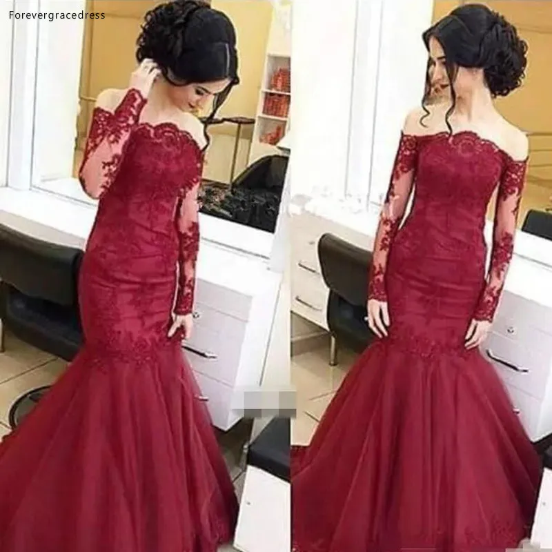 Burgundy Mermaid Lace Mother of the Bride Dresses Modest Long Sleeves Formal Evening Party Gown Custom Made Plus Size