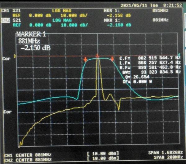 881mhz Cdma800 خاص مرشح تمرير النطاق الترددي عازل السيراميك ، Passband 868-895mhz