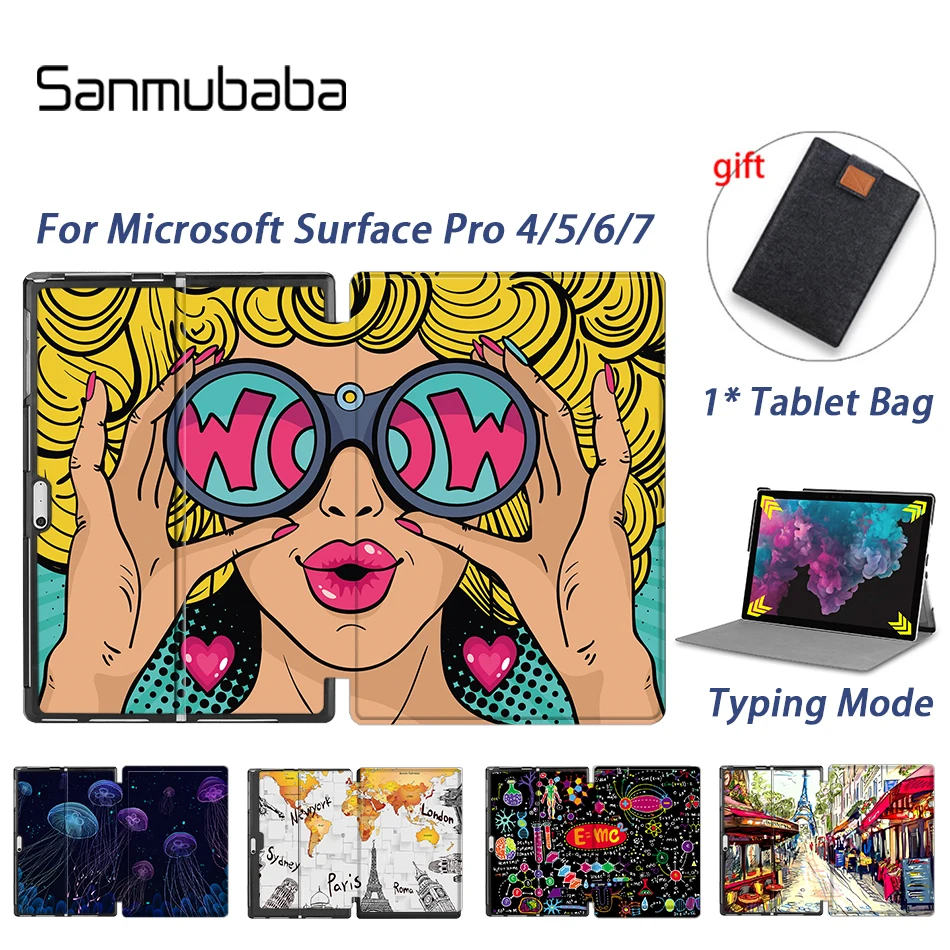 Sanmubaba Case For Microsoft Surface Pro 4 5 6 7 12.3 inch Tablet PU Leather Magnetic Flip Stand funda Folio Protective Shell