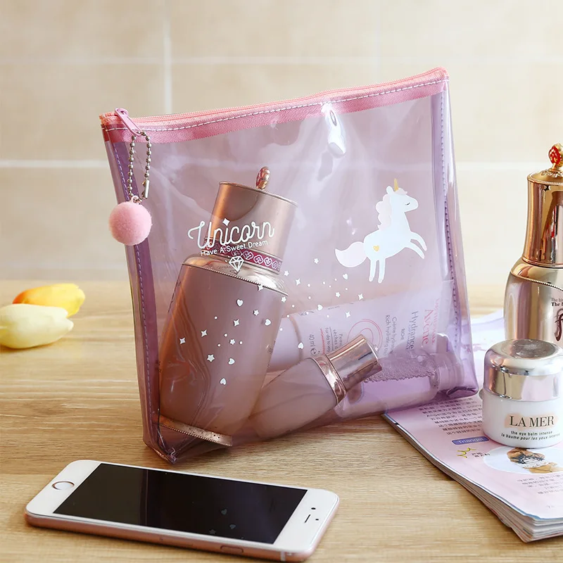 Transparent cosmetic bag portable small fresh cartoon wash bag cute transparent travel storage cosmetic bag Travel Accessories