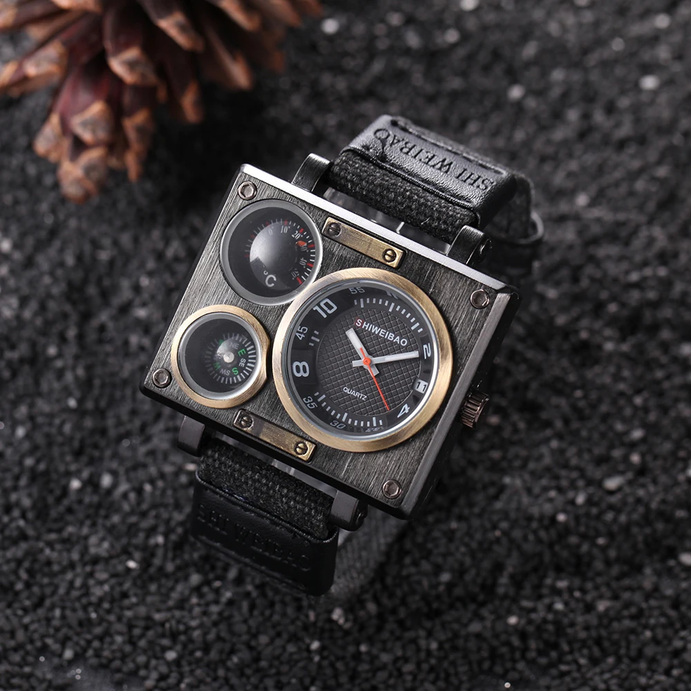 Luxury Brand shiweibao Retro Quartz Watch For Men Compass Thermometer Decoration Military Relogio Masculino Canvas Mens Watches