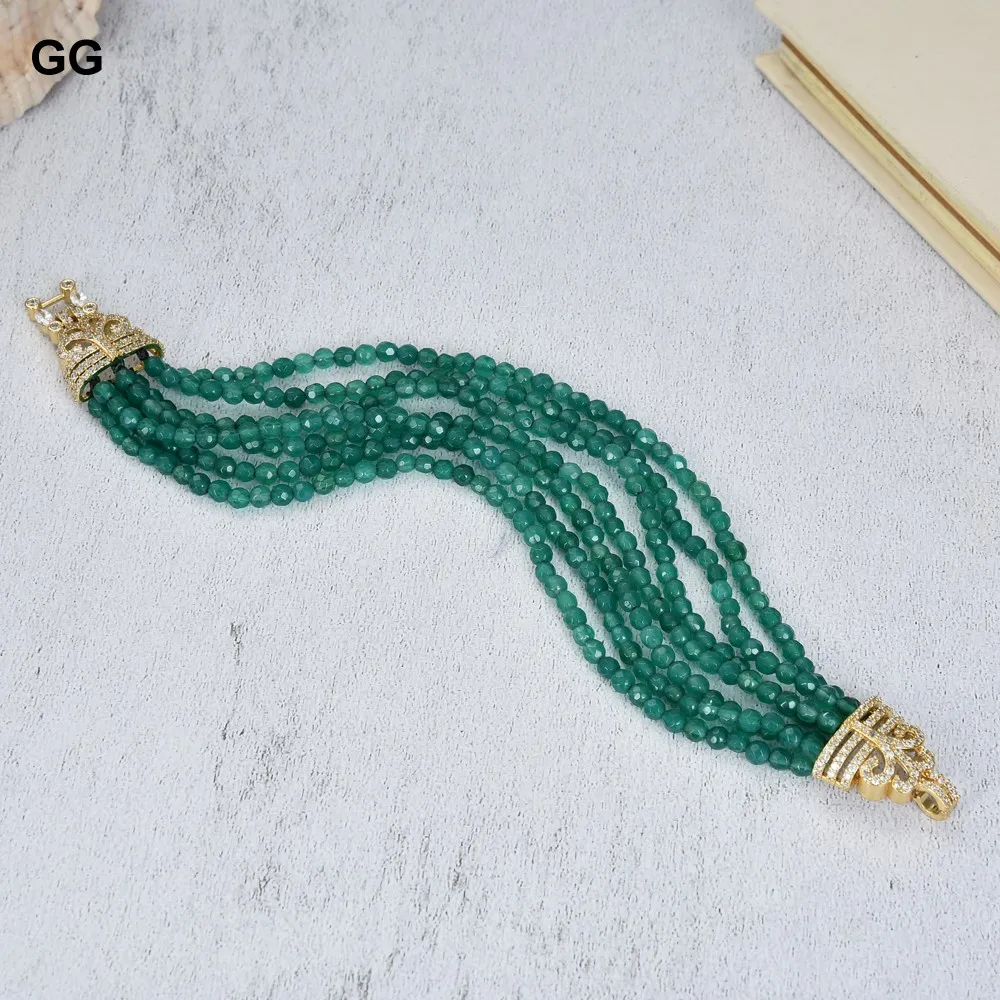 GuaiGuai Jewelry 8\'\' 7 Strands Green Agates Bracelet Cz Clasp For Women