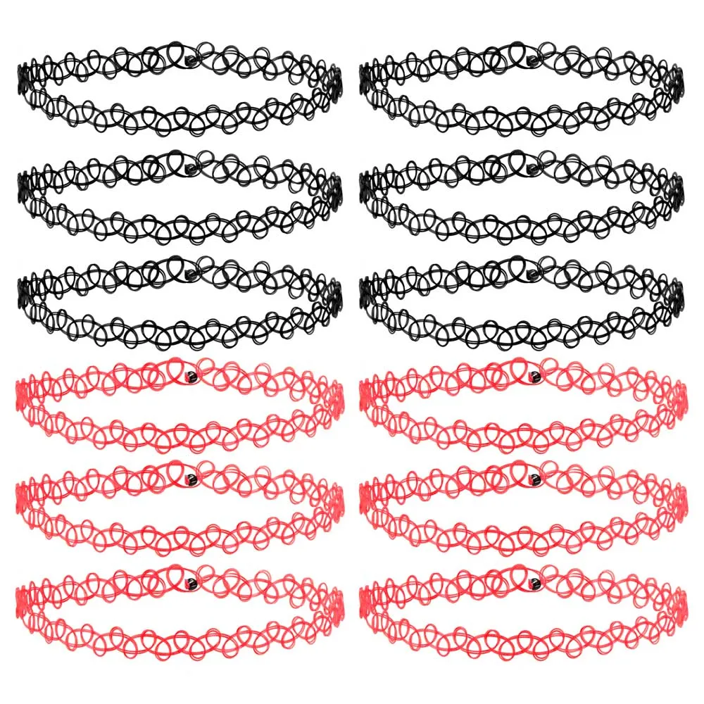 ZS 12 Stück Vintage Stretch Halsband Halskette Dame Mädchen Tattoo Halsband Halskette Punk Retro Gothic Elastische Halsketten für Frauen